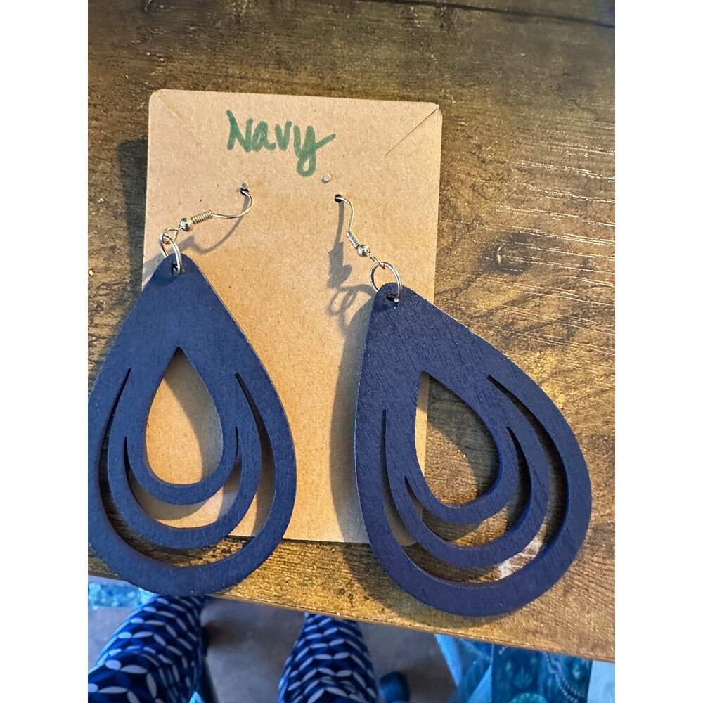 Wooden  Cut out - NAVY Earrings